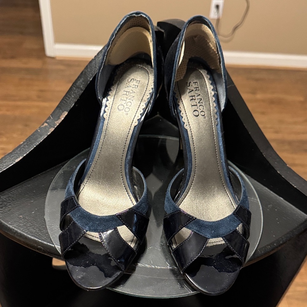 Franco Sarto Dark Blue Peep-Toe Heels